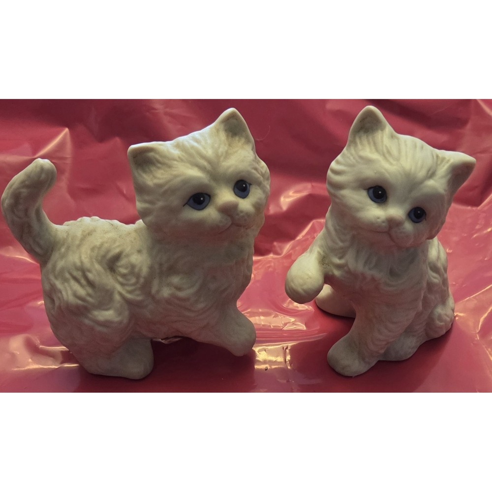 2 Vintage 1980s Homco WHITE PERSIAN KITTENS #1413 Cat Figurines NO BOW